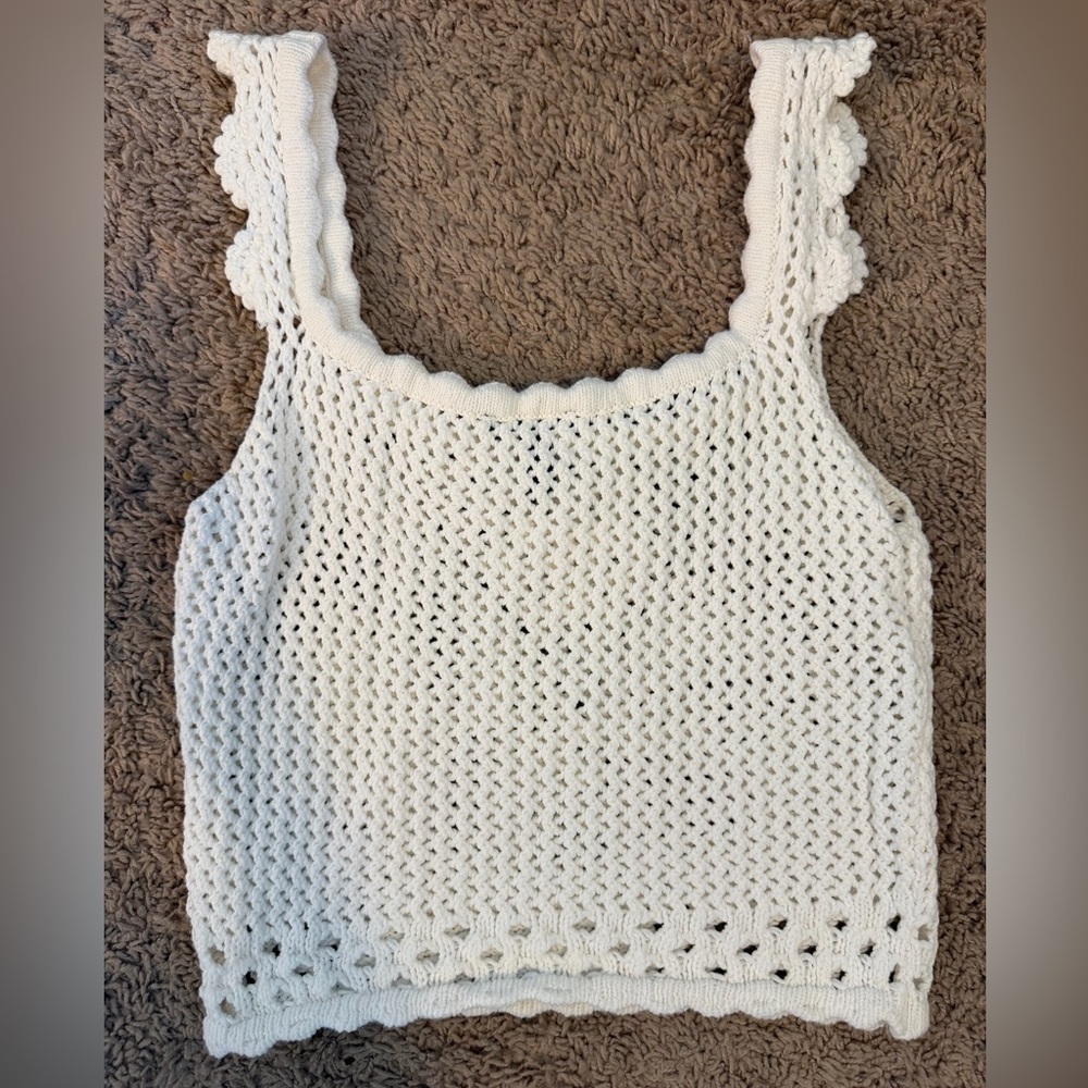AQUA Womens White Crochet Cotton Eyelet Tank Top - Picture 6 of 6